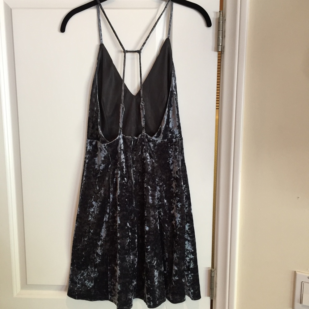 Dusty Blue Gray Velvet Mini Dress - Picture 5 of 8