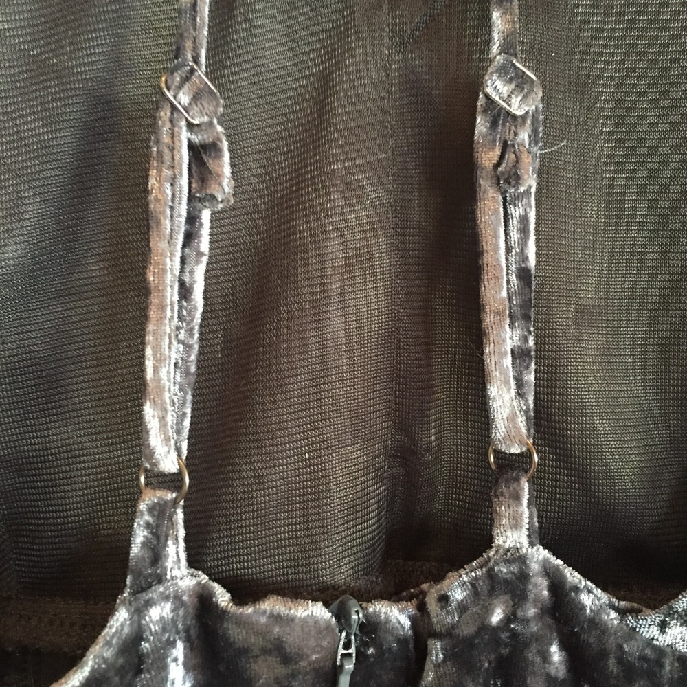 Dusty Blue Gray Velvet Mini Dress - Picture 6 of 8