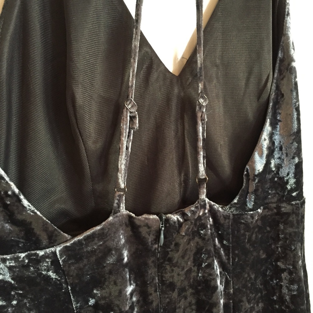 Dusty Blue Gray Velvet Mini Dress - Picture 7 of 8