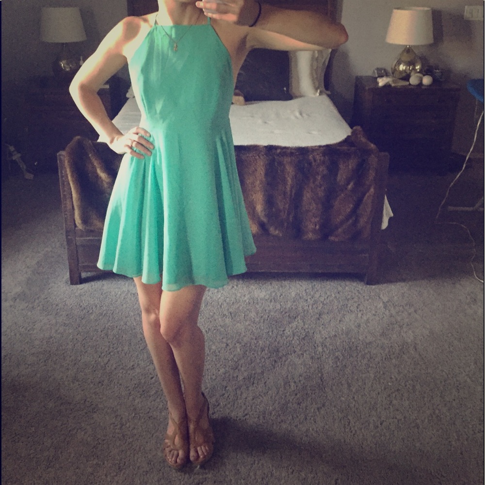 Mint green homecoming prom chiffon skater dress