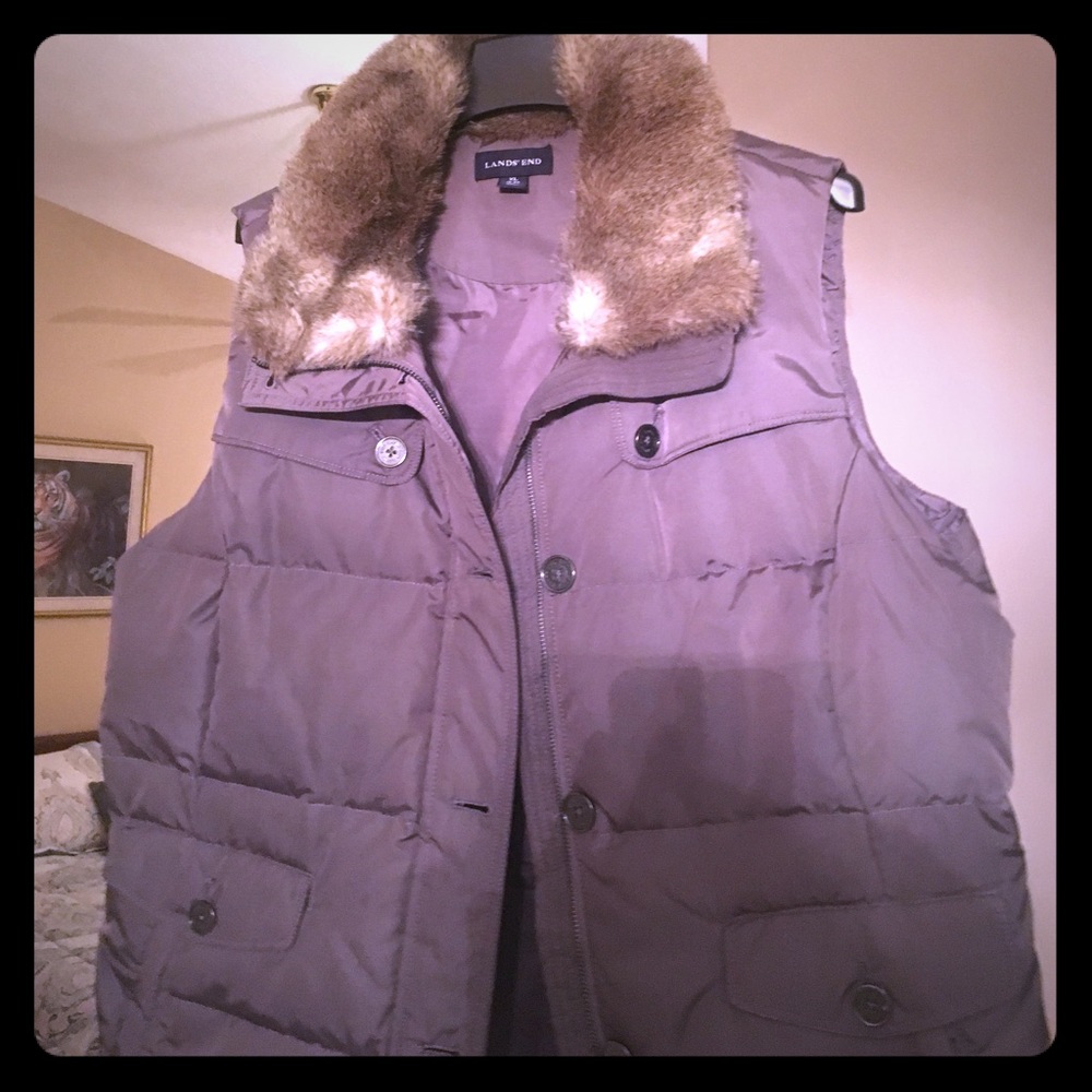 *SOLD* Light Brown Land's End Vest with Fur Collar