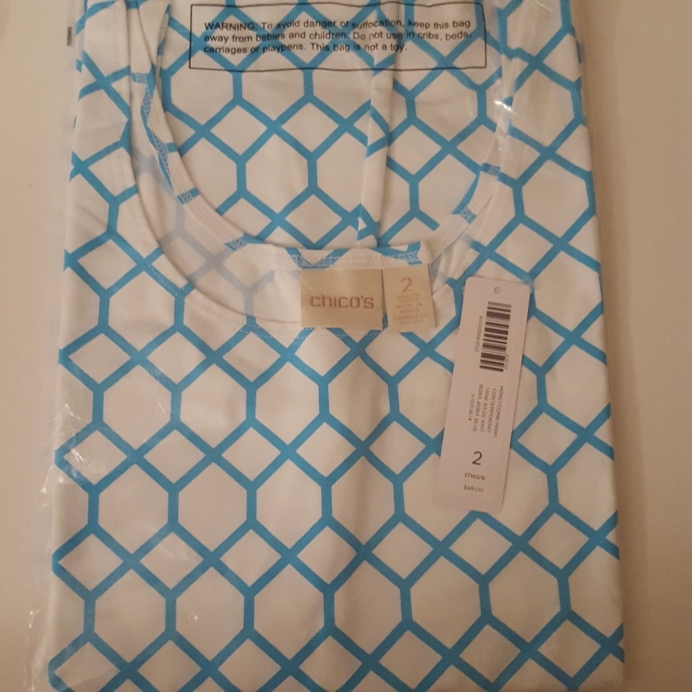 Chicos Blue Honeycomb Tank sz 2 NEW - Picture 2 of 4