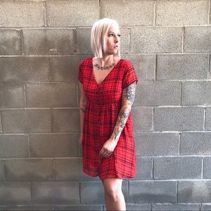Red plaid baby doll dress
