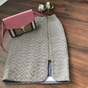 Jcrew front zip sparkle pink tweed pencil skirt