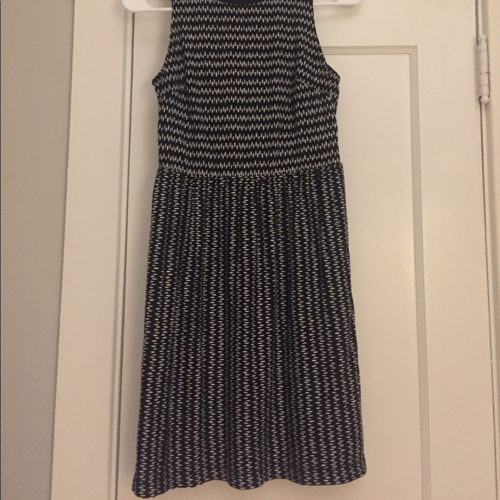 White dash print black dress