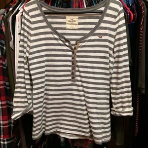 Hollister gray and white striped 3/4 sleeve top
