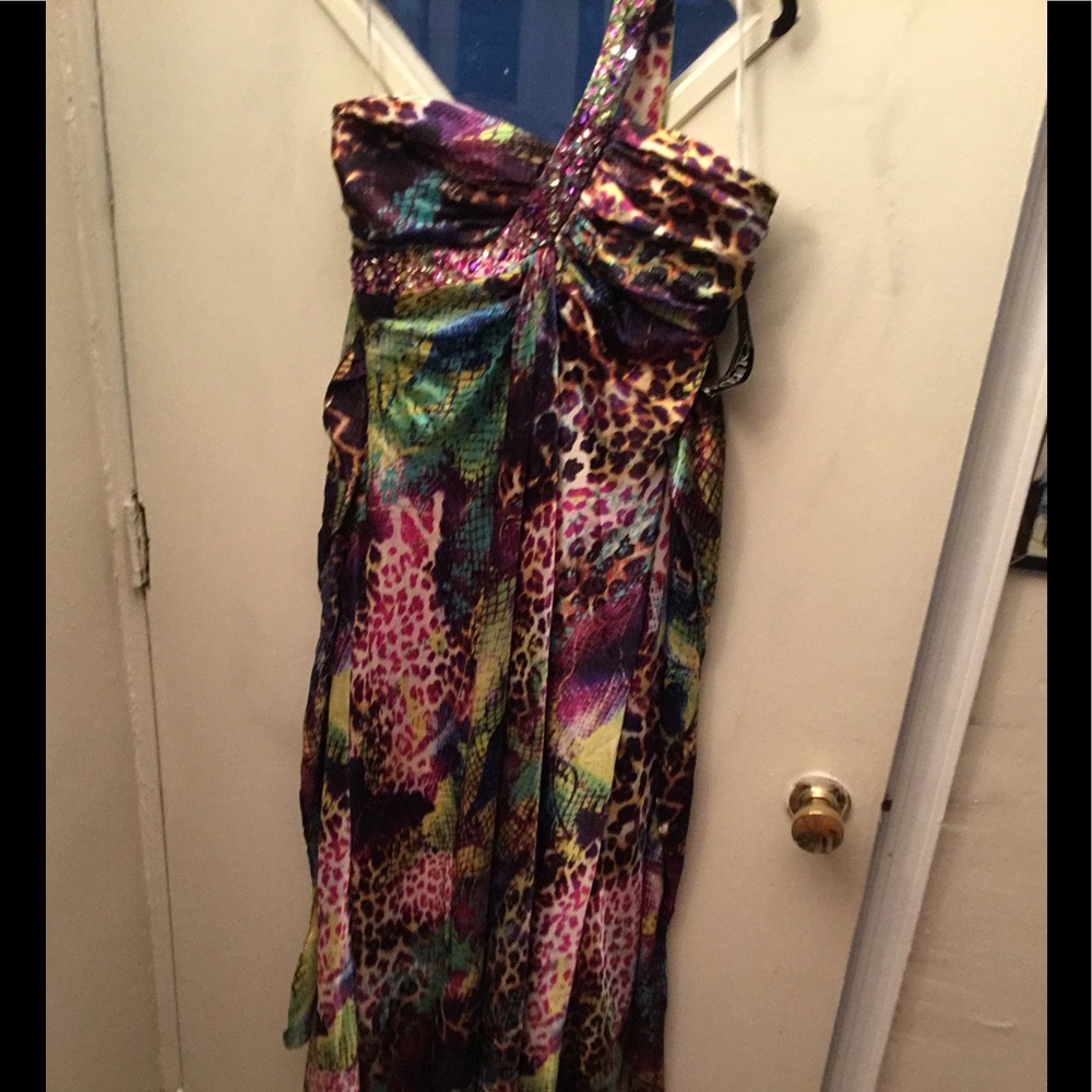 Beautiful multicolored one shoulder hi-low, maxi