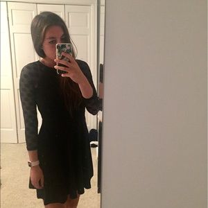 black sheer sleeve polka dot dress