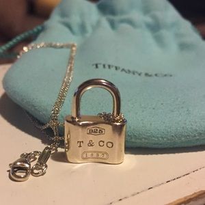 Tiffany silver necklace with solid padlock charm