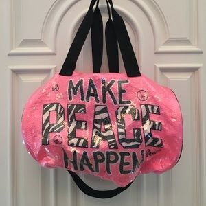 "Make peace happen" sequin duffle bag