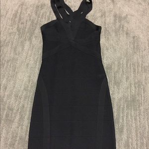 Women’s size x-small Bebe bandage black dress open back criss cross cutout tight