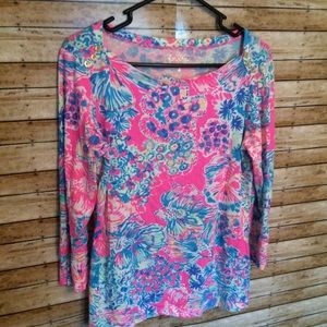LILLY PULITZER SZ L 3/4 SLEEVE SHIRT BLOUSE TOP