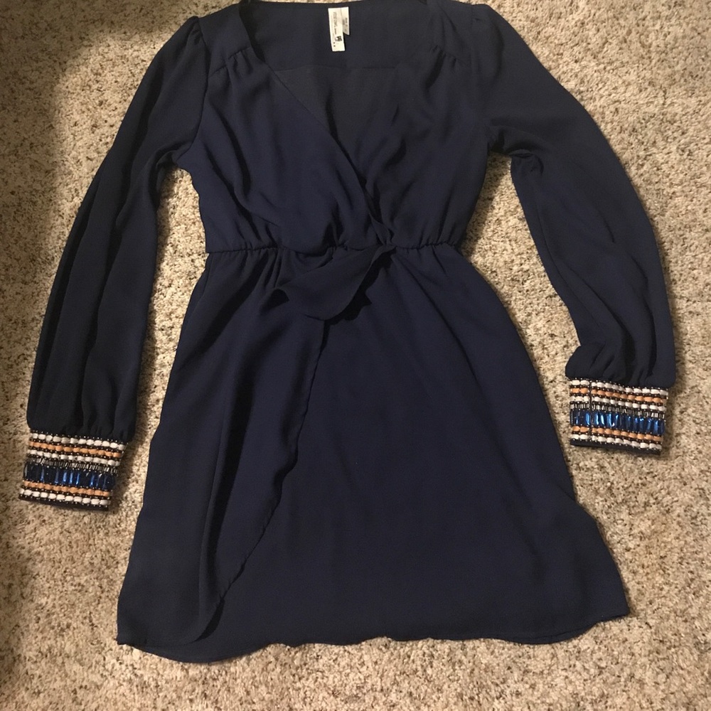 Navy dress with sleeve detail