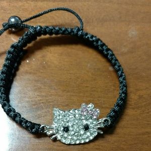 Jeweled Hello Kitty bracelet w/ black thread band