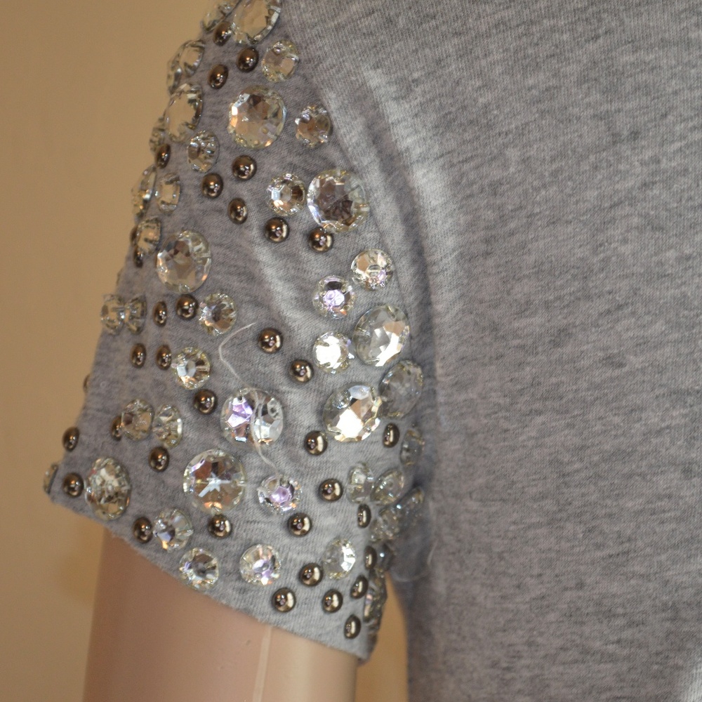 VS Pink "Shut Up & Kiss Me Pink" Bling Gray Tee - Picture 6 of 7