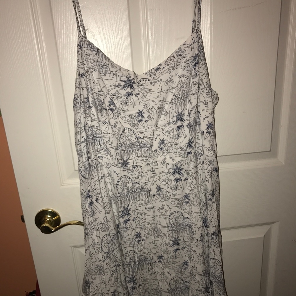 WORN ONCE, white dress with blue pattern