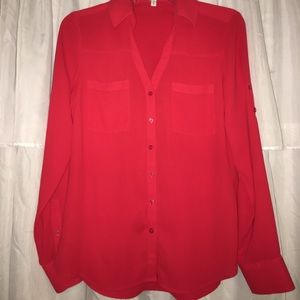 Red button up blouse