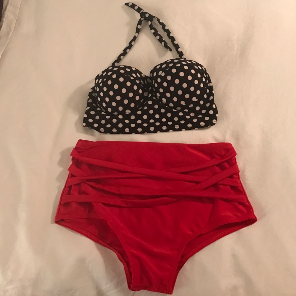 Retro style high waist bikini swim suit
