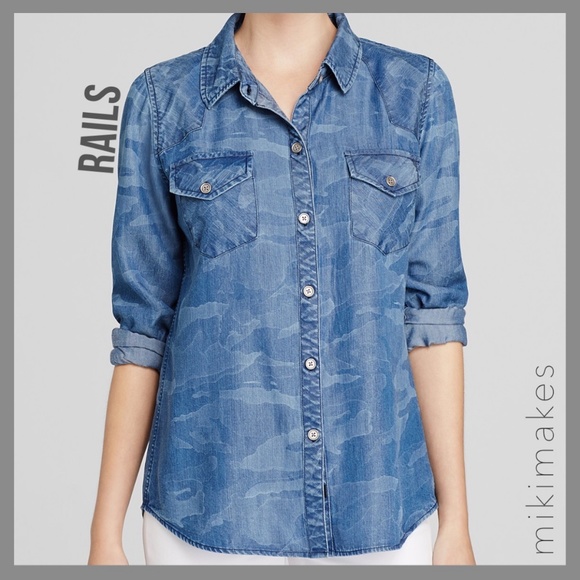 Rails Tops - [ rails ]  denim tencel camo button down shirt