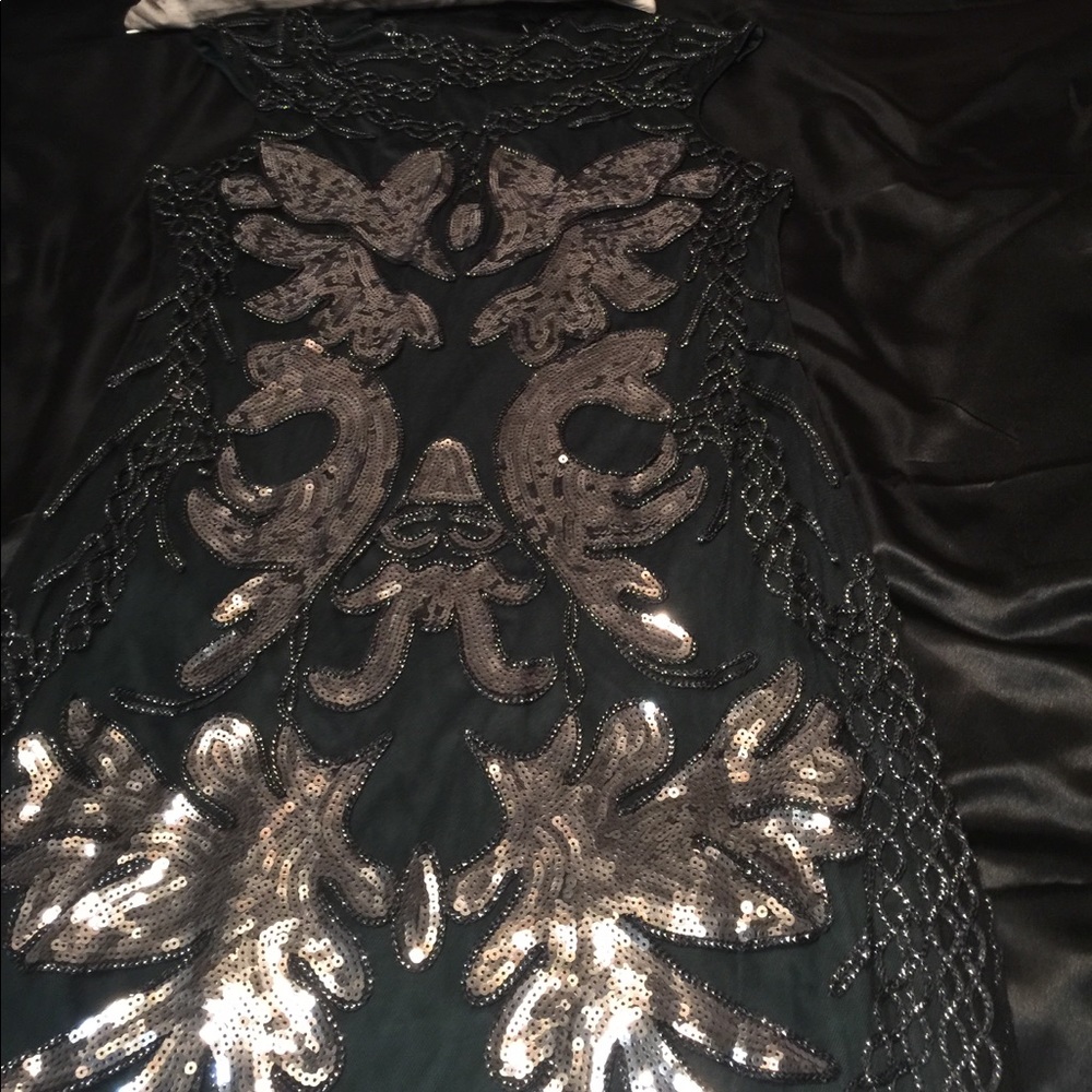 Black, green shimmer sparkle sequin flapper dress