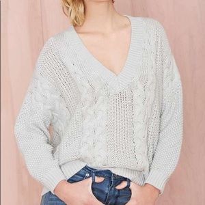 Glamorous Gray Cable Knit V-Neck Sweater