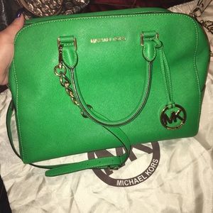 Michael Kors- Green Large Leather Dome Satchel