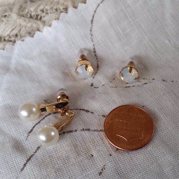 Pearl Drop and Sparkly White Stud Earring Set - Picture 4 of 6