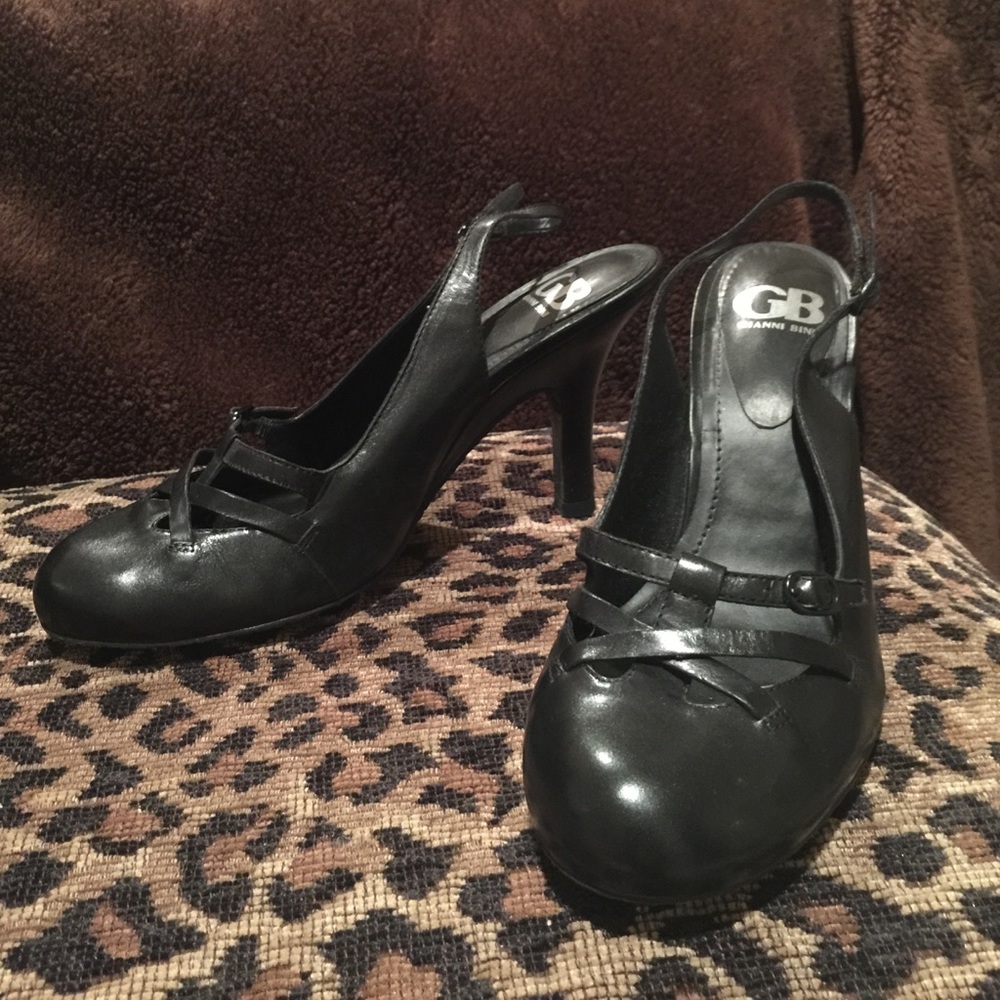 Black Leather, Gianni Bini, Sling Back, Mary Jane