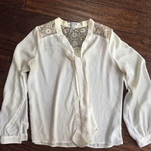 Cream chiffon metallic crochet yoke blouse