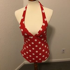 Boden Red with white polka dot swim suit