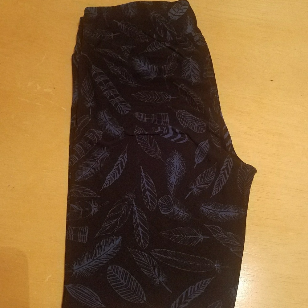 Blue Feather on Black Leggings