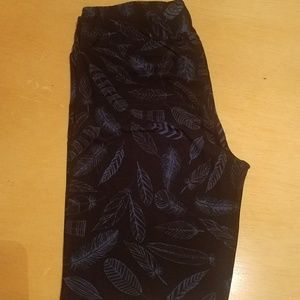Blue Feather on Black Leggings