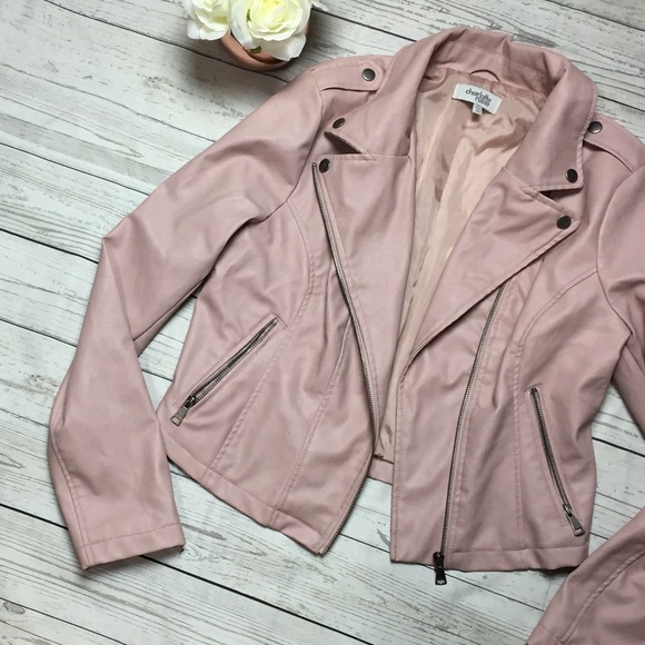 Blush Pink Vegan Leather Moto Jacket - Picture 3 of 6