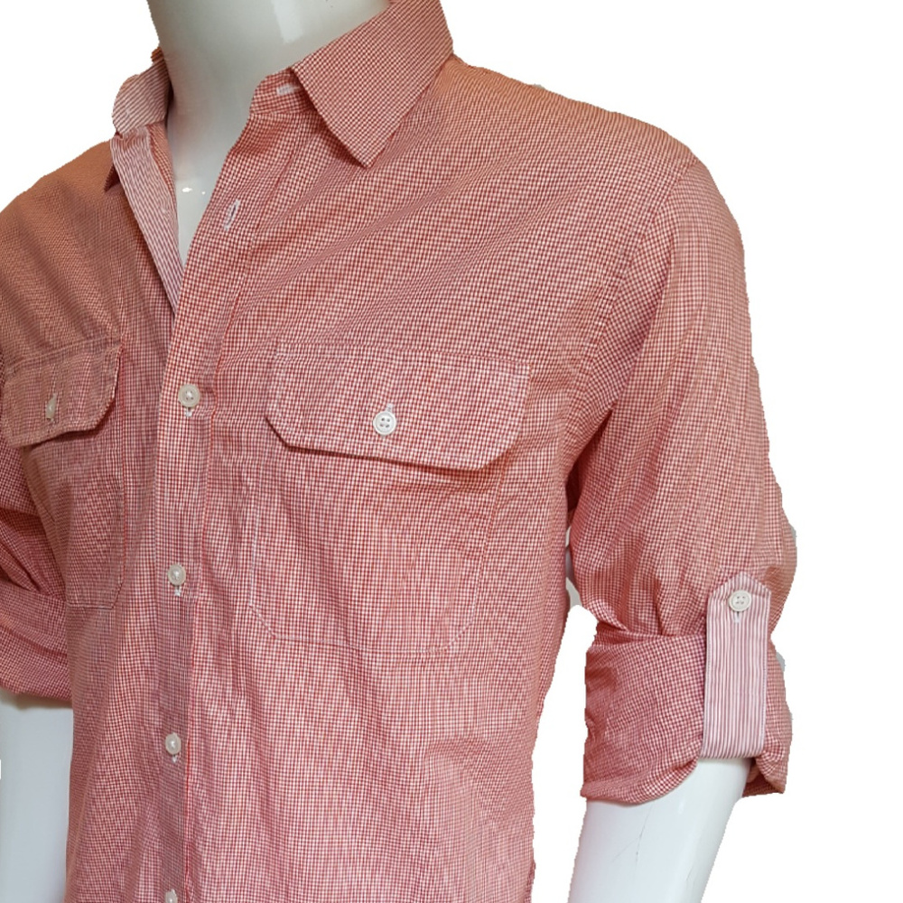 Men's Michael Kors Orange White Gingham Button-Down Shirt Size Large