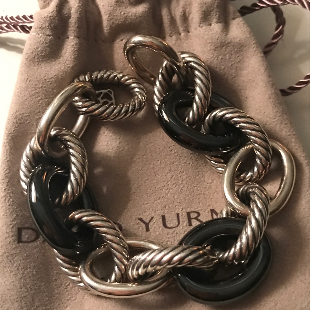 David Yurman cable and black ceramic bracelet. Med