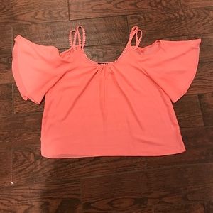 Hot pink cold shoulder shirt