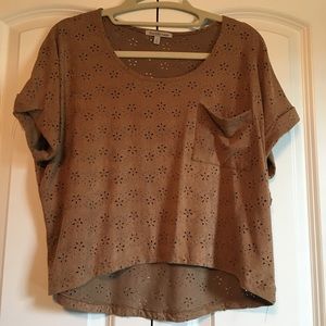 Faux suede eyelet crop top