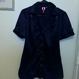 Black button up short sleeve dress shirt