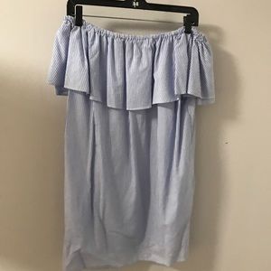 Blue and white stripe off the shoulder dress