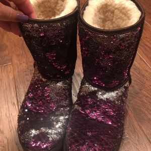 Size 8 purple/silver sequin UGG boots