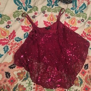 Maroon sparkly see through crop top