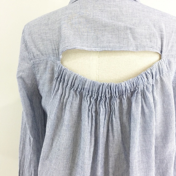 [ funktional ]  blue stripe button up open back - Picture 5 of 8