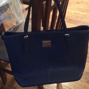 Anne Klein navy blue leather tote bag