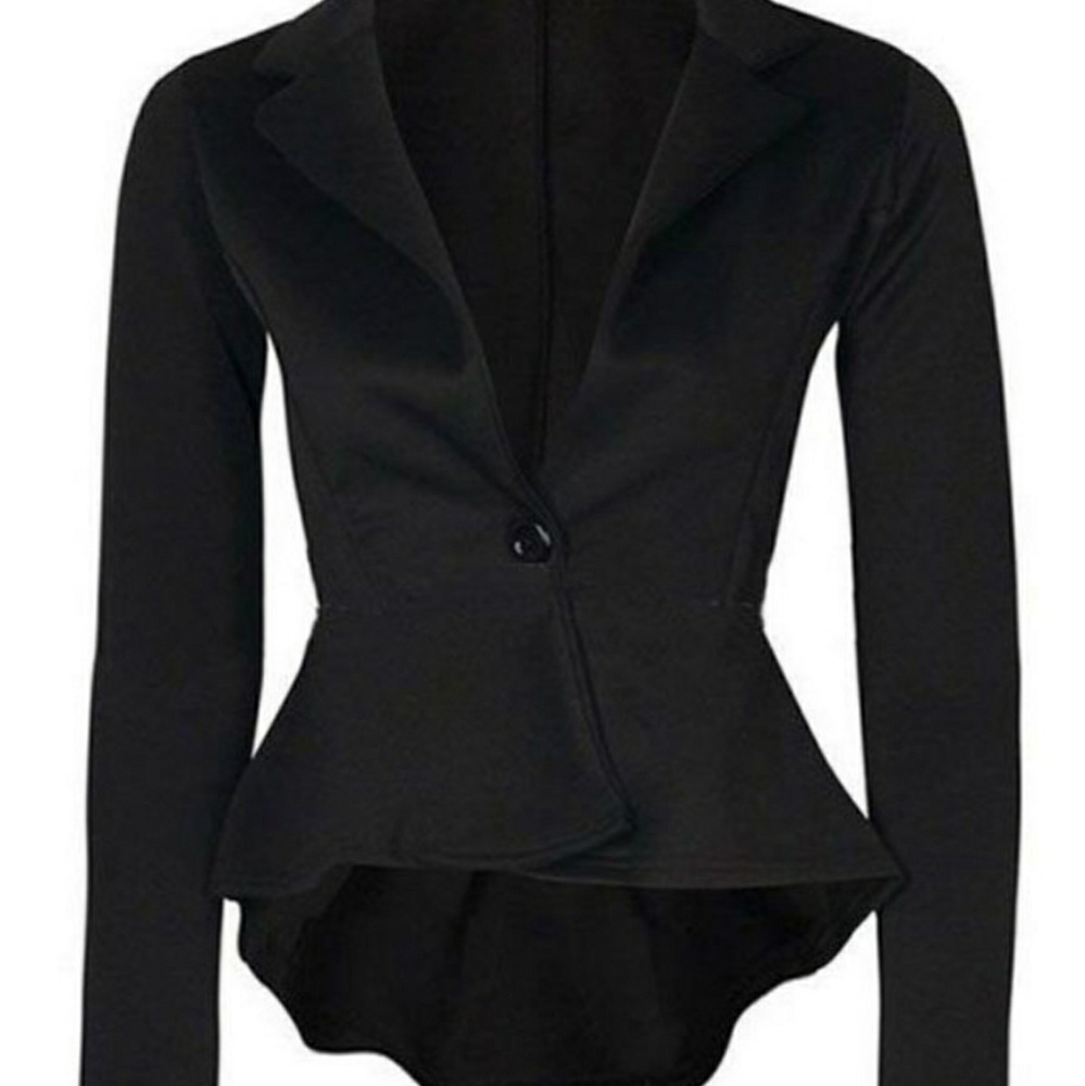 Notch Lapel Single Ruffled Hem Plain Blazer
