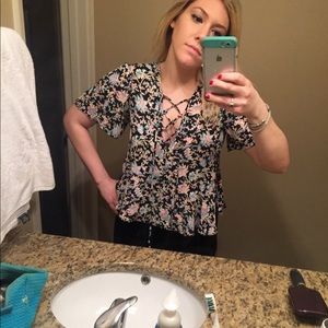 Kimchi blue lace up peplum blouse