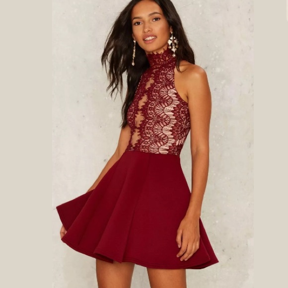 Rare London Burgundy Flare Mini dress - Picture 2 of 6