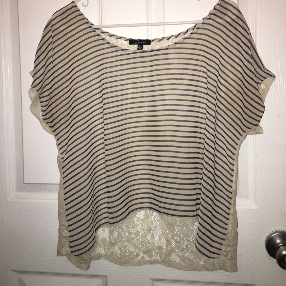 Soprano blue & white stripe front floral knit back