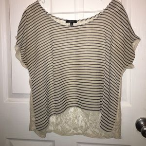 Soprano blue & white stripe front floral knit back