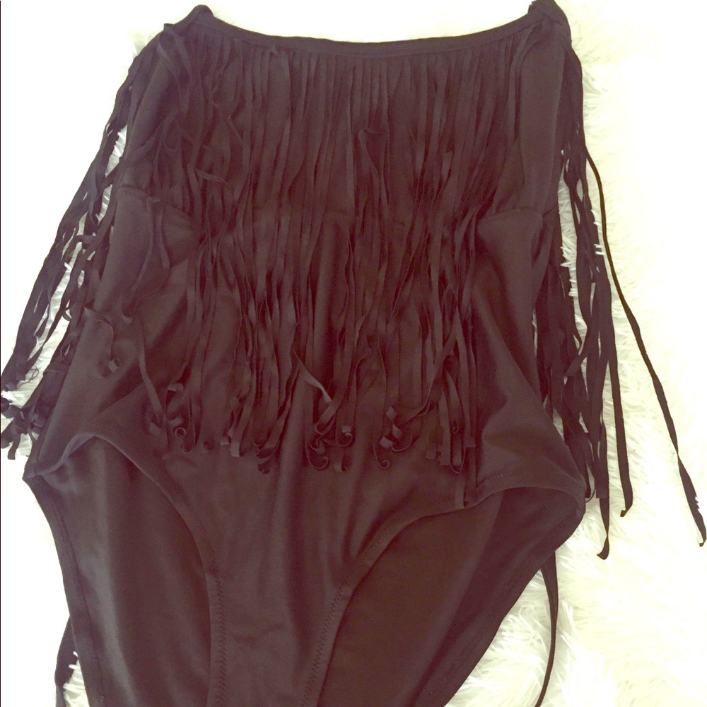 Black one piece with fringe