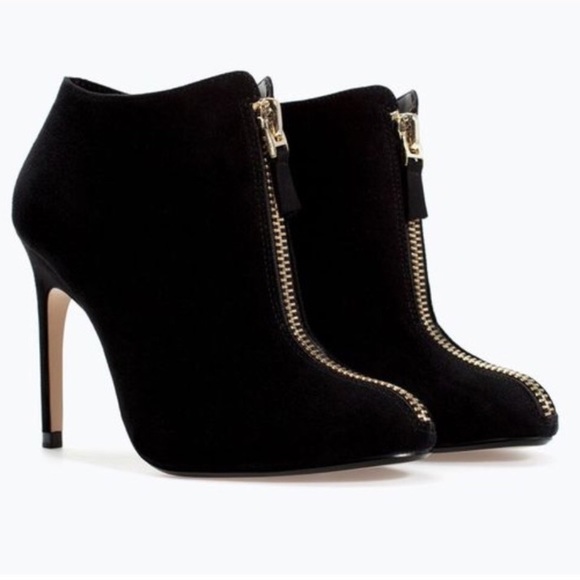 Zara Shoes - Zara Suede Heeled Zipper Booties